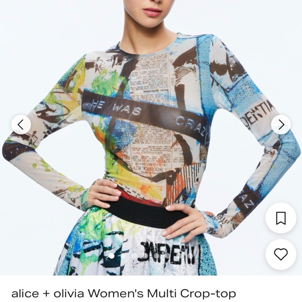 Alice + Olivia Colorful Graphic Mesh Top. Size XS/TP